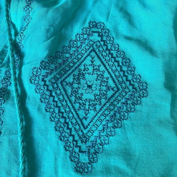 Wrangler Retro Embroidered long sleeved Peasant Top Teal Tassels Women’s Size S - Picture 8 of 13
